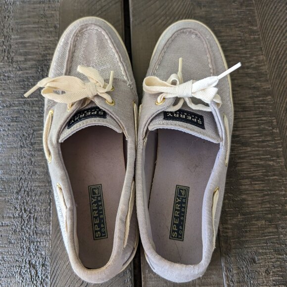 Sperry Sequin Sparkle Glitter Silver Gray Deck Boat Slip on Shoes Size 8.5 - Picture 8 of 10